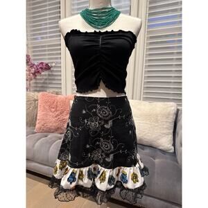2 Piece Set Upcycled Mariposa Harry Potter Ruffled Mini Skirt Size S-M w/UO Top
